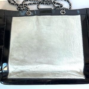 CHANEL Large Black Patent Pony Hair with Small Pocket Tote